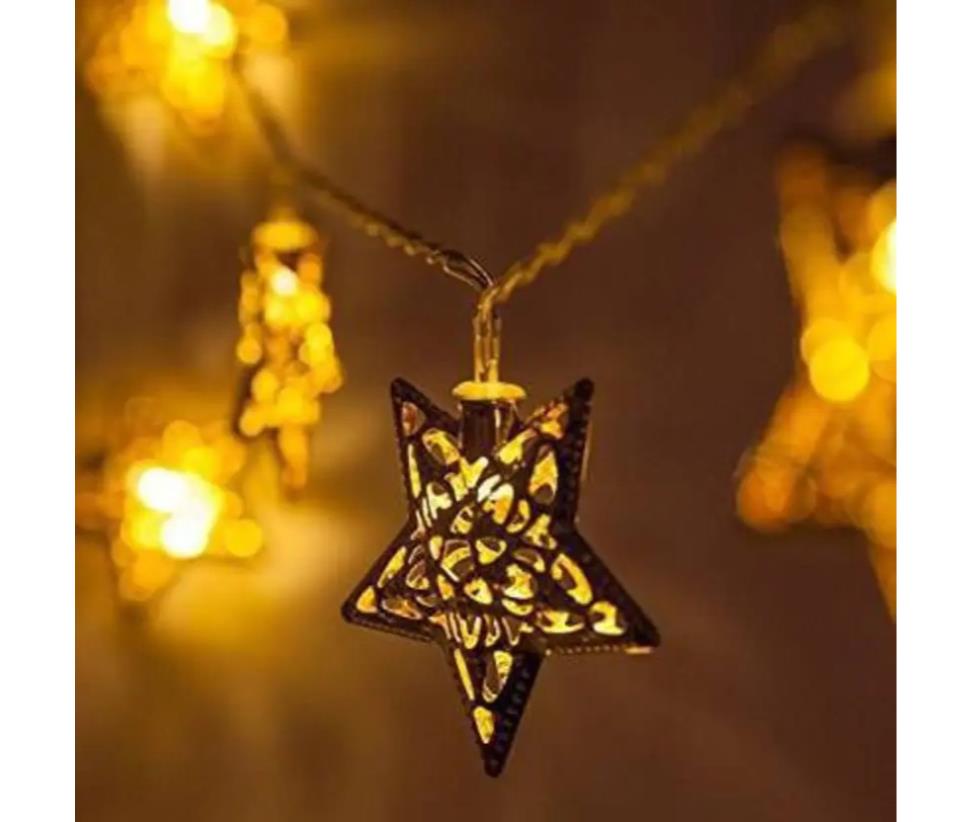 LED Fairy Light - DC Battery - Gold Star - Warm White - Metal - 3M