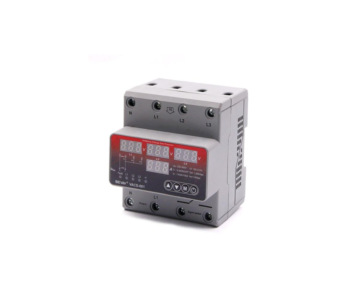 Evav Voltage+Current Protector - Auto Phase Select - 3 Phase - 63A