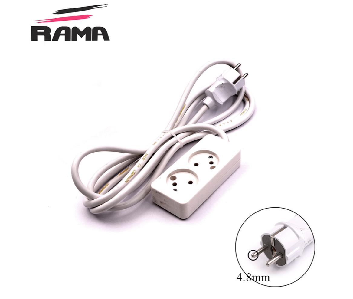 Power Strip - 2 Outlet UK - 2x2.5mm - 3M - White - Rama