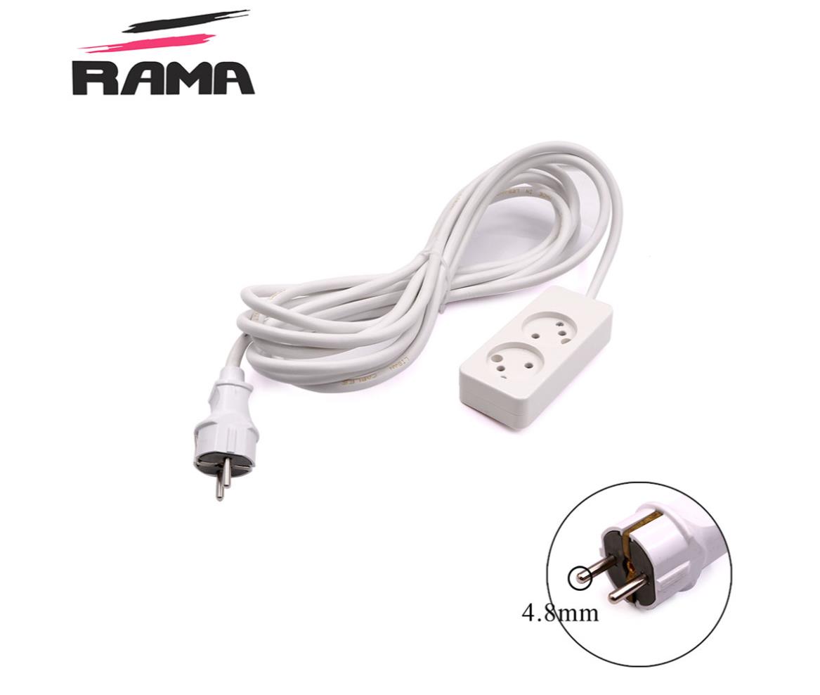 Power Strip - 2 Outlet UK - 2x2.5mm - 5M - White - Rama