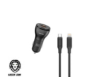 Mobile Car Charger - USB-C & USB-A - Lightning Cable - 50W - Green Lion