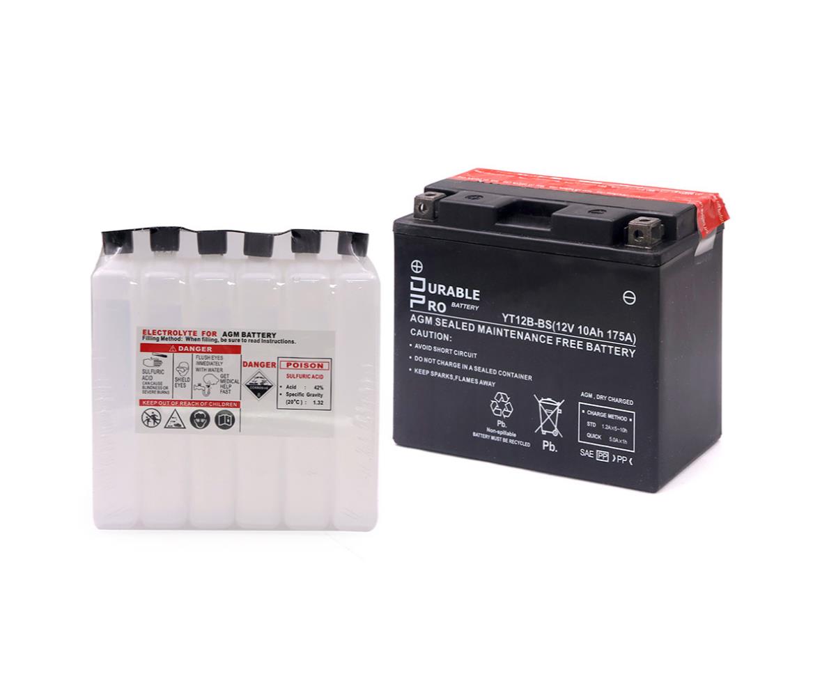 Motorcycle Battery - YT12-BS Durable Pro - 12V 10Ah