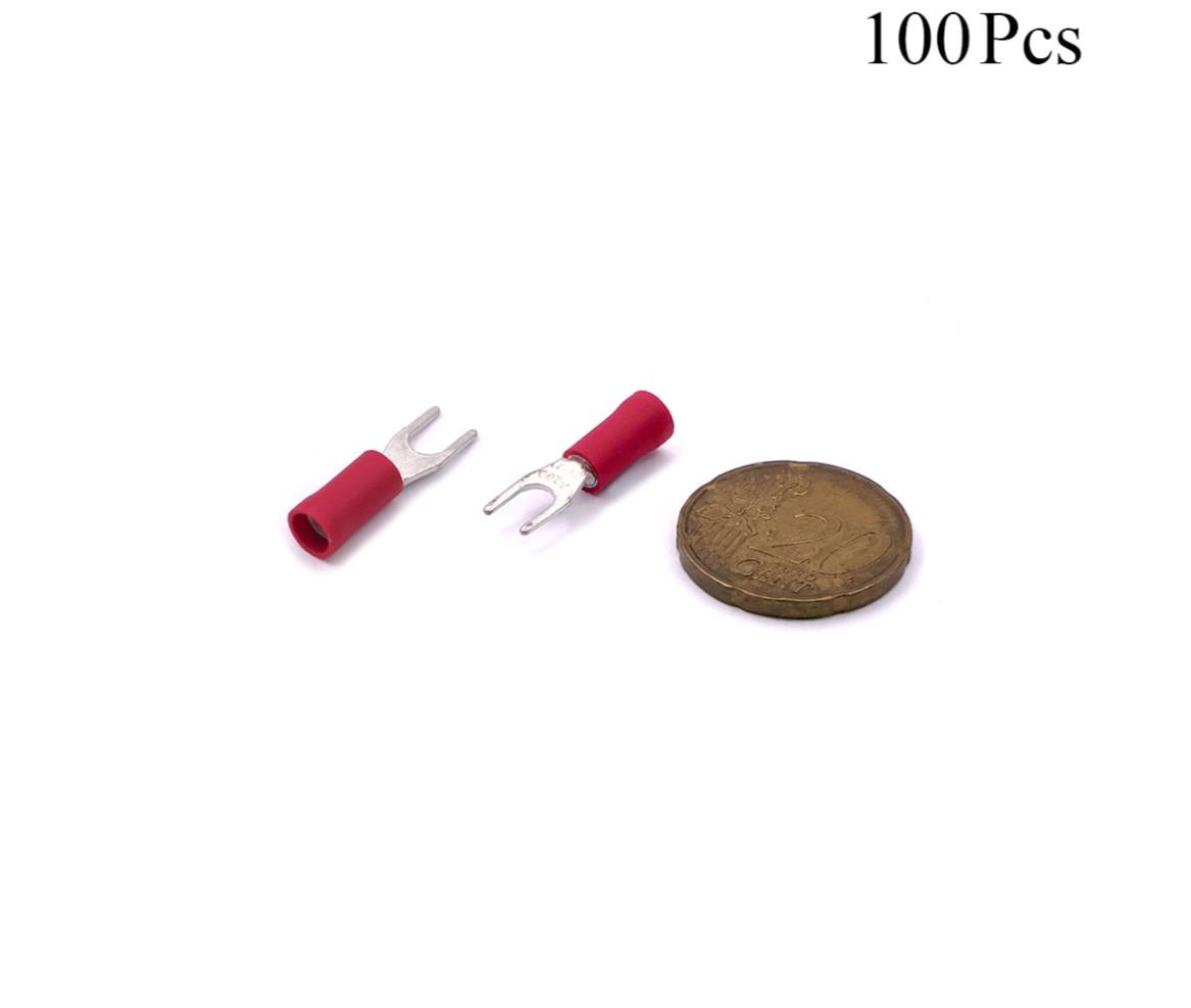Cable Lugs Insulated - SV1-3.7S - Fork - 0.5~1.5mm - Red - 100 Pcs