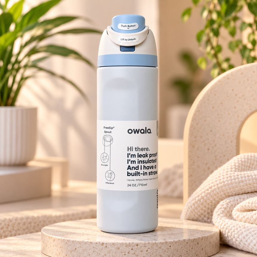 Owala Stainless Steel FreeSip Water Bottle Blue Sky