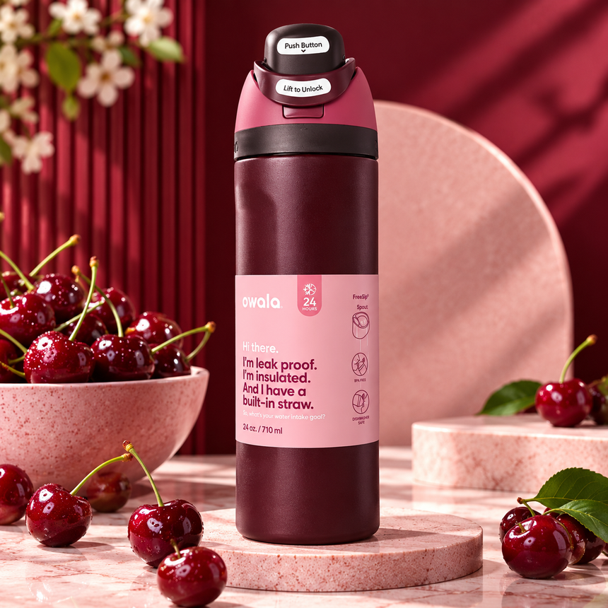 Owala Stainless Steel FreeSip Water Bottle Black Cherry Matte