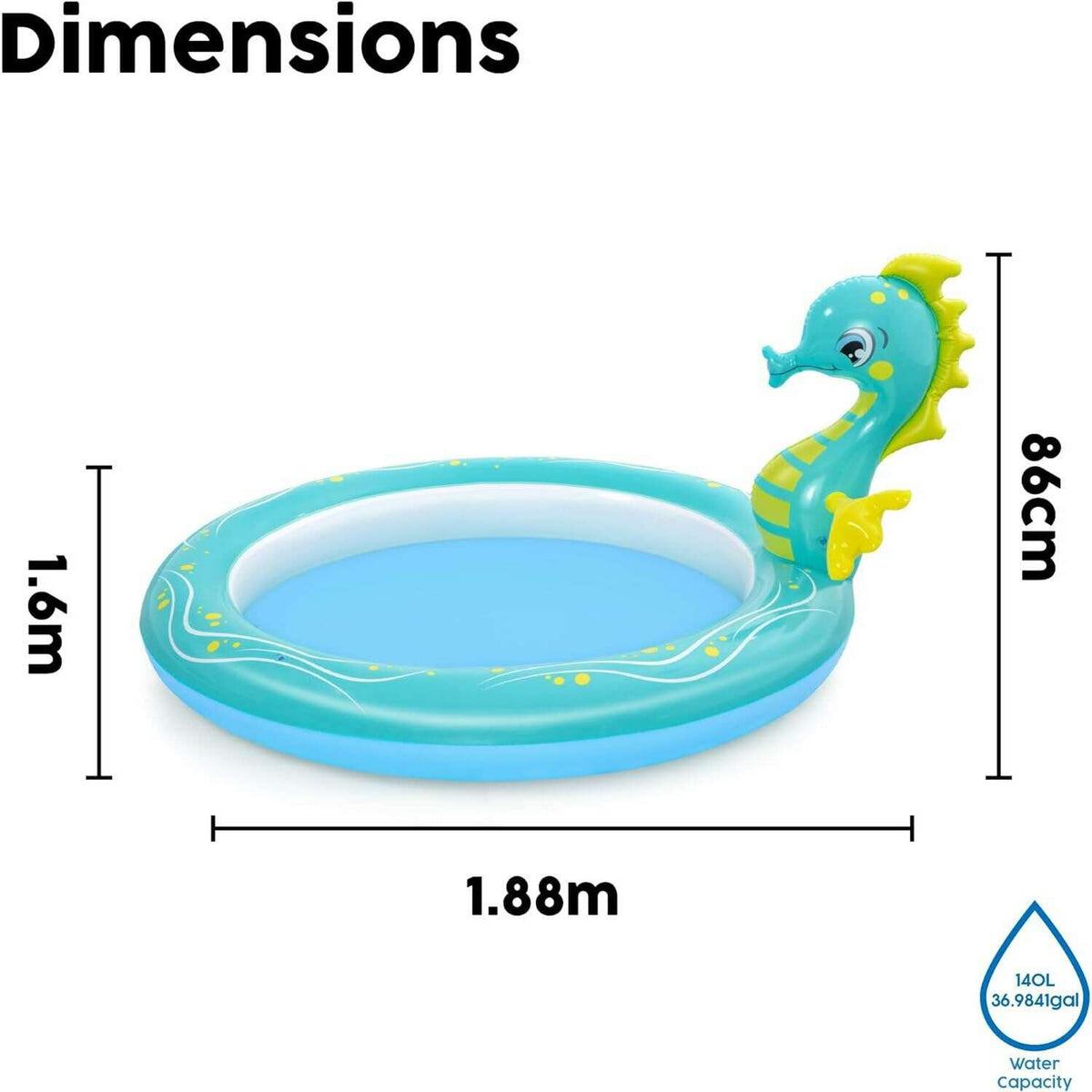 Seahorse Sprinkler Pool, 188x160x86cm Kids Inflatables Seahorse Sprinkler Pool, 188x160x86cm Seahorse Sprinkler Pool, 188x160x86cm Bestway