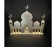 Lantern Fanous Light - Mosque - Wood - 40x34 cm - White+Gold