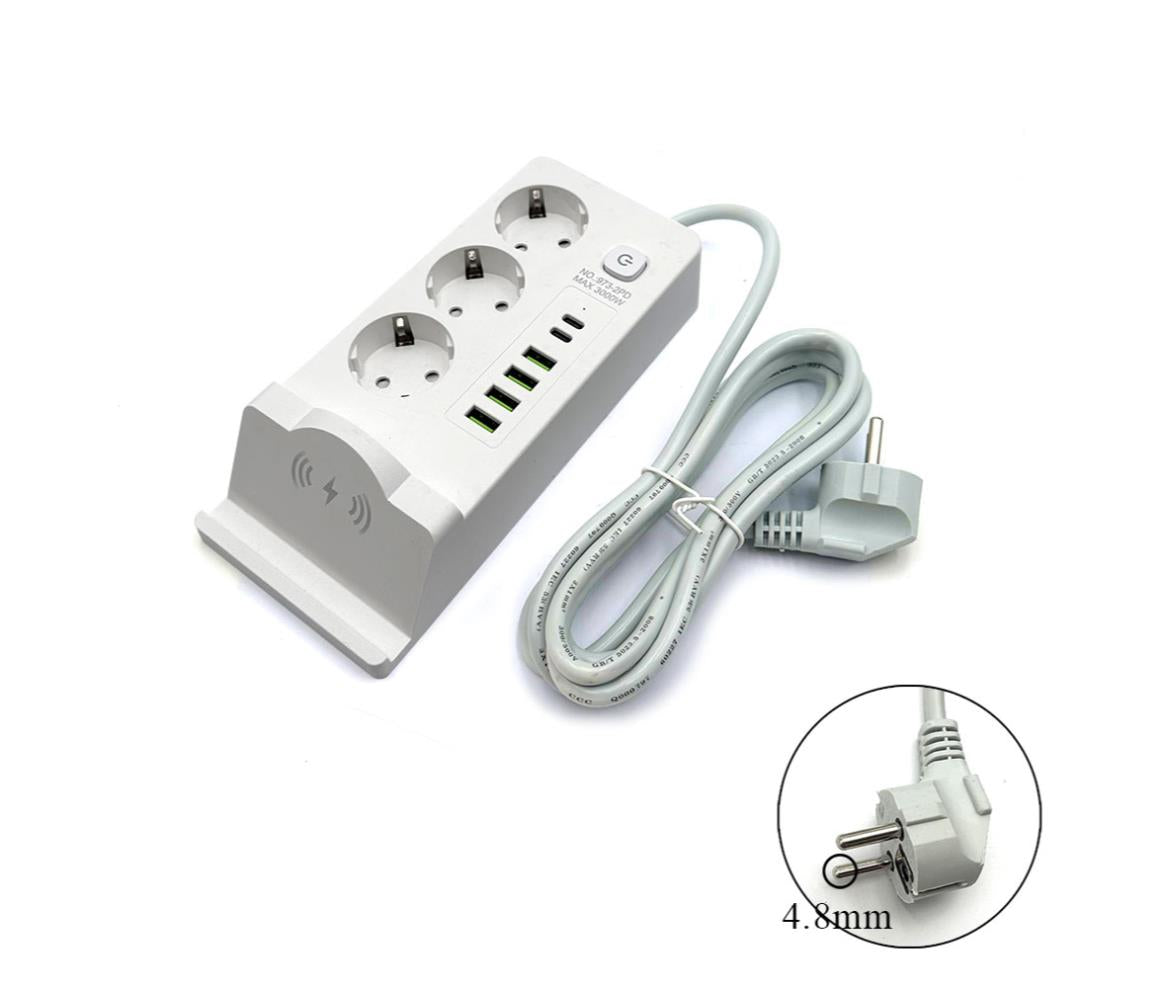 Power Strip 3 Outlet EU 2M Wireless Charge