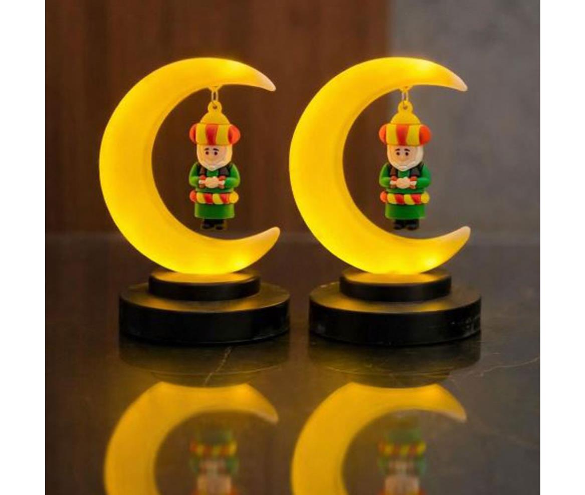 Fanous Light LED - Moon with Stand and Cartoon - White