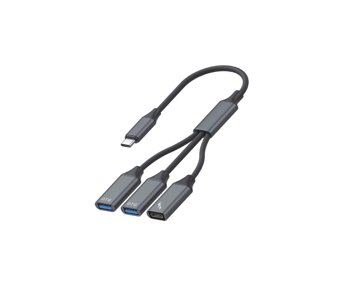 3-in-1 USB Hub Splitter Cable 2x USB 3.0 & 1x USB-C PD