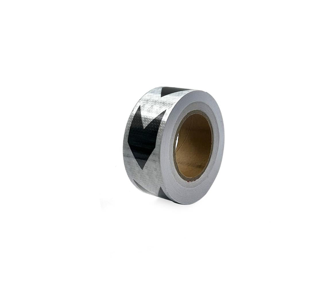 Waterproof Reflective Tape 50mmx25M White-Black Arrow
