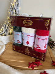 Christmas Small Embroidered Towels Set of 3