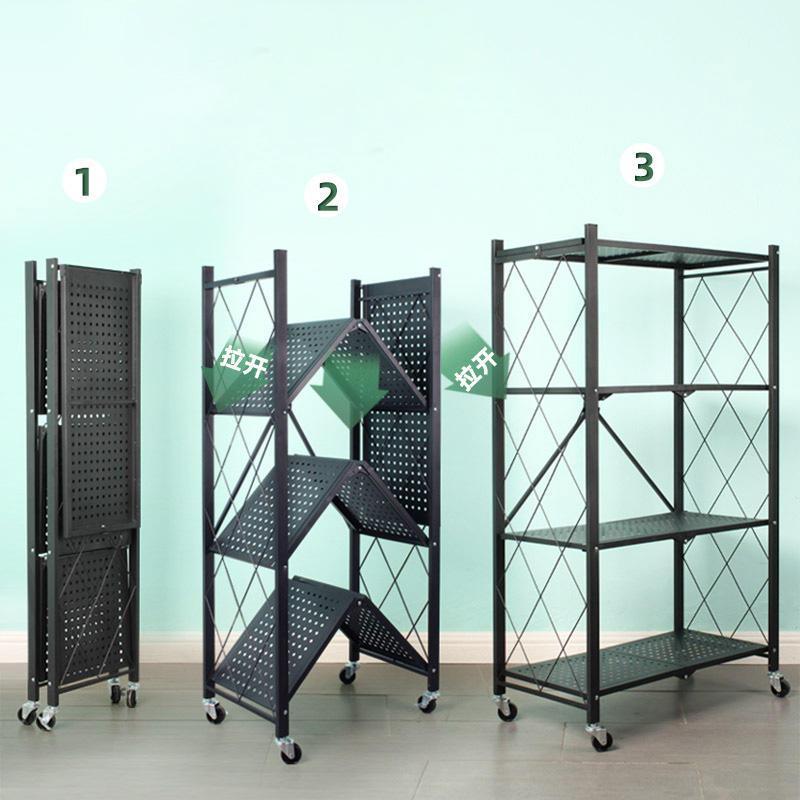 Foldable 5-Layer Metal Shelves with Wheels – White