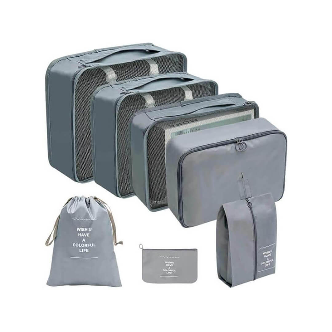 7-piece travel luggage organizer set, grey color