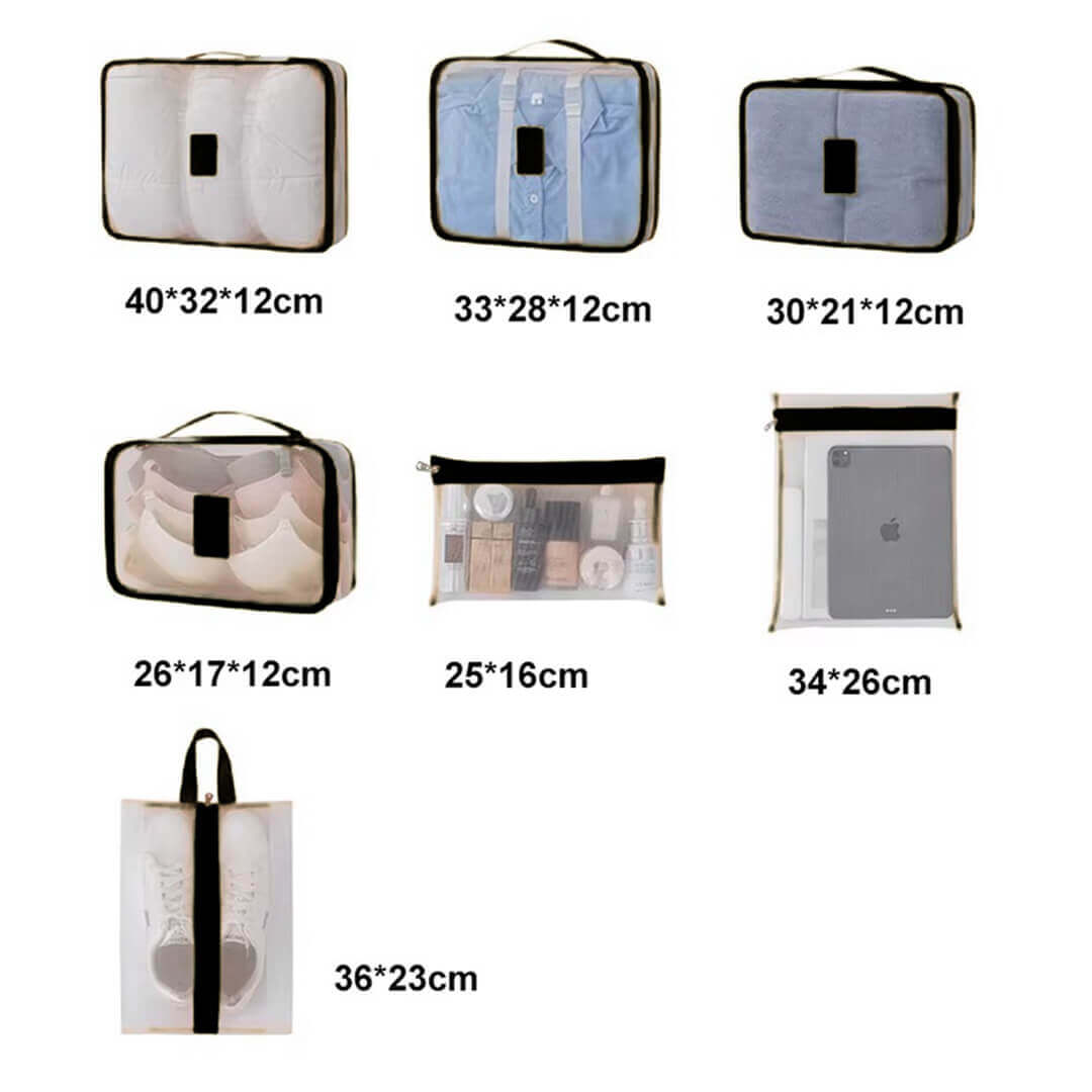 7-Piece Black Mesh Packing Cubes Set – Travel Organizer