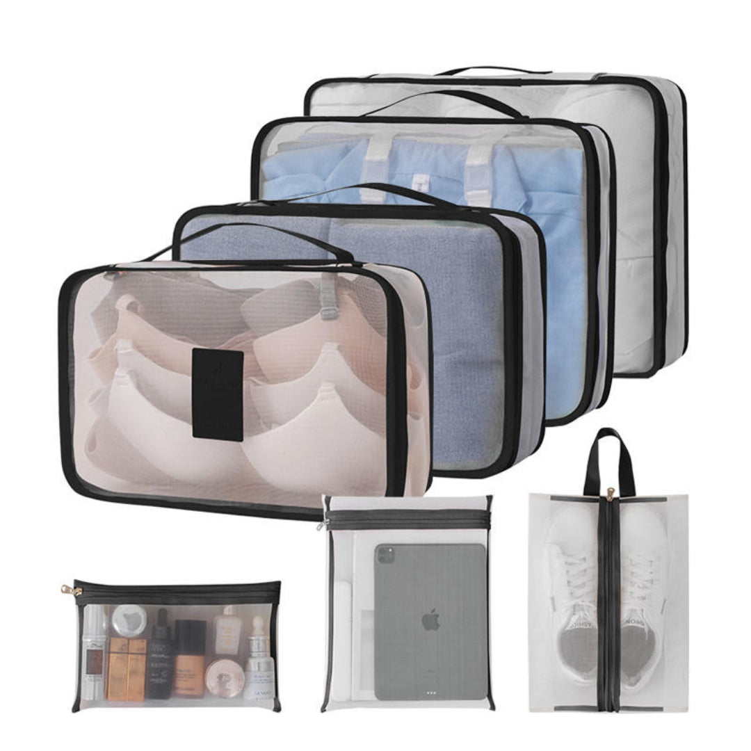 7-Piece Black Mesh Packing Cubes Set – Travel Organizer
