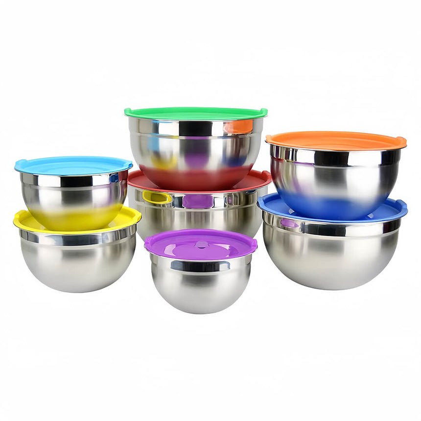 7Pcs Stainless Steel Salad Bowl Set With Lid - 18-30Cm
