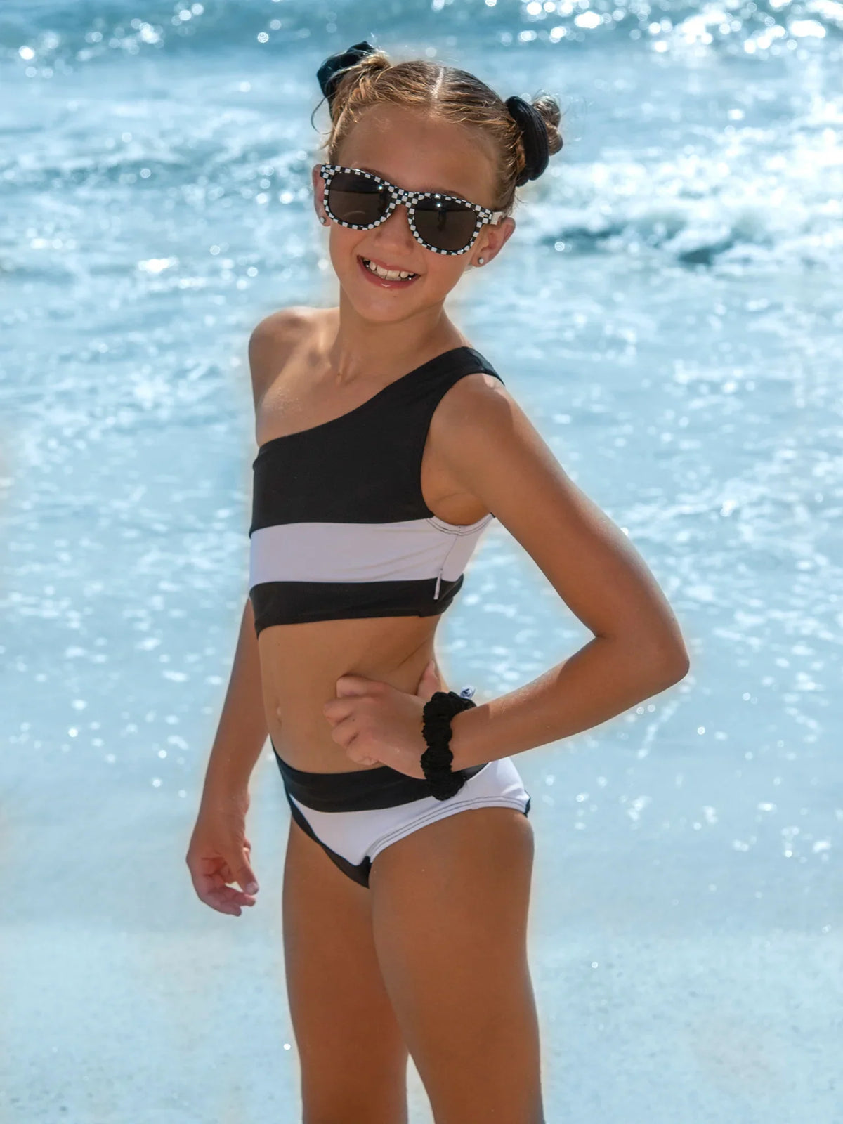 One shoulder, one side cut out on waist Black One piece - KIDDING | Kids | Teens | Moms