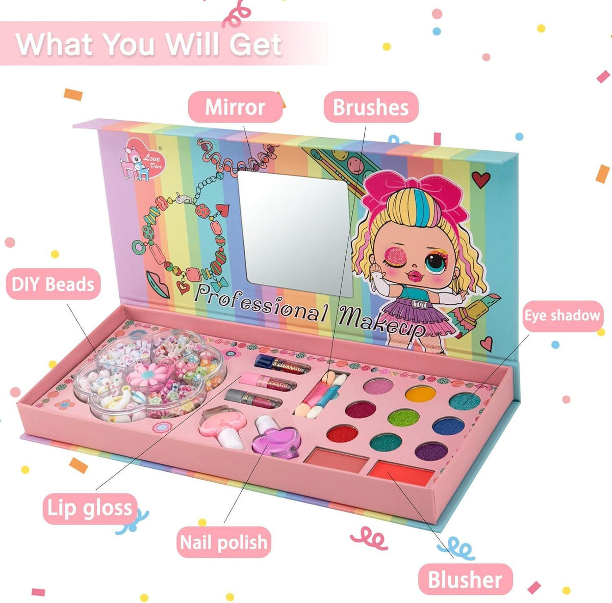 Non-Toxic Portable Kids Washable Makeup & Beads Kit