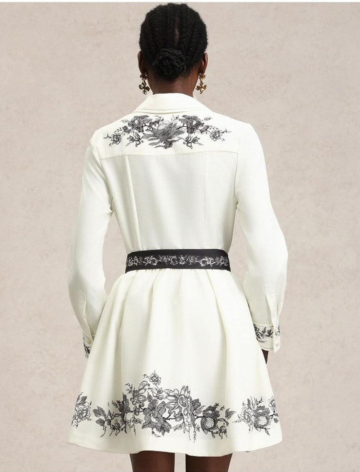 Sarah Long Sleeve Floral Bowknot Shirt Mini Dress