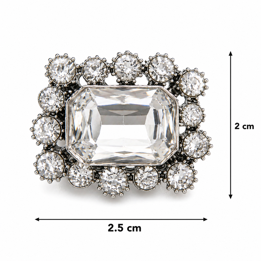 Rectangular Crystal Brooch Silver Petit Détail Lebanon