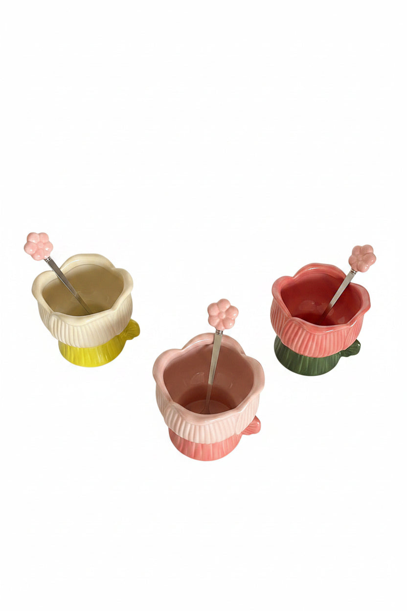 Colorful Shiny Flower Mug with Spoon