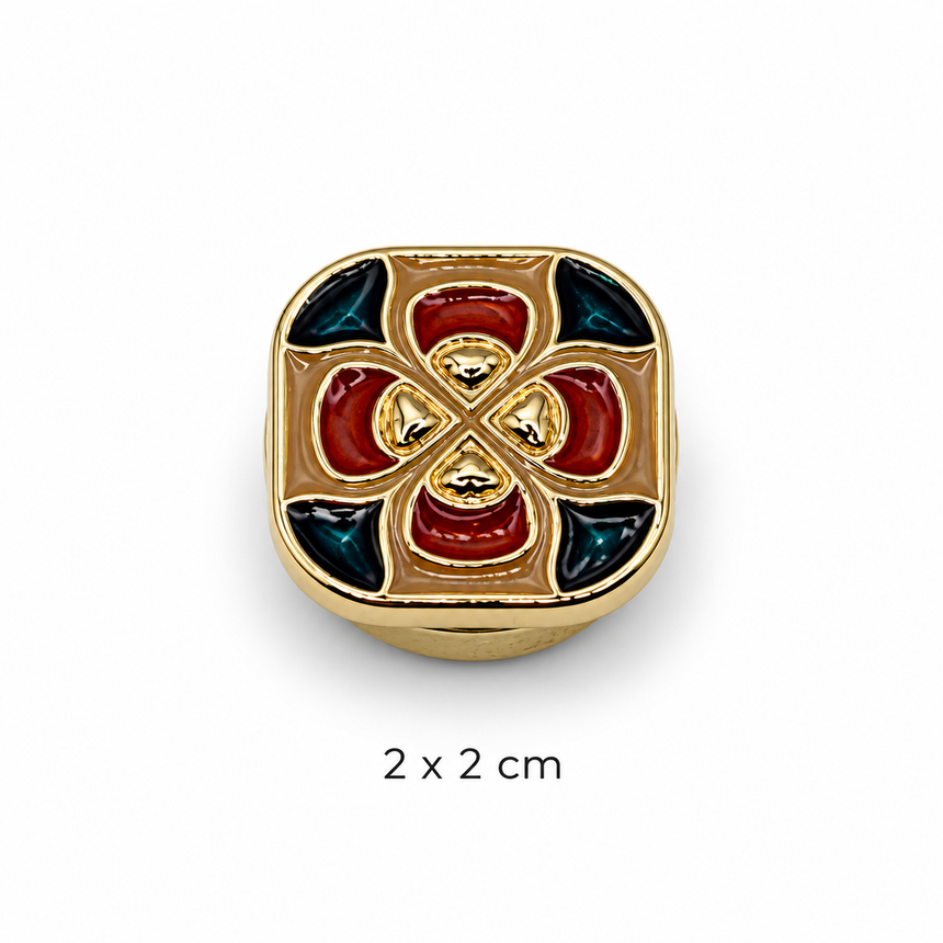 Red & Teal Geometric Button Cover Petit Détail Lebanon