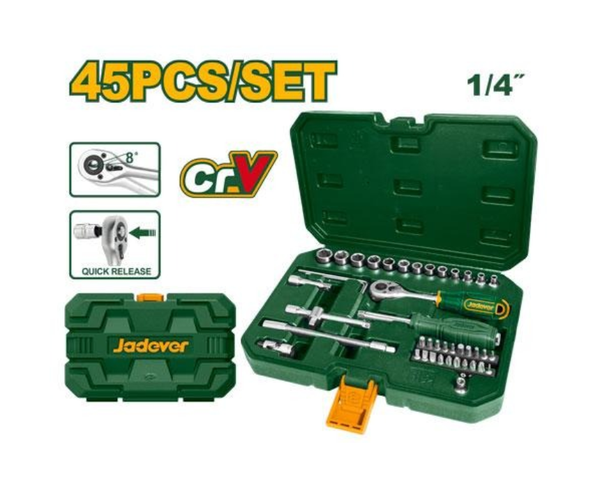Jadever 1/4 Socket Set Box 45 Pcs
