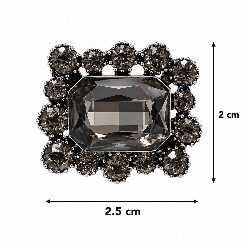 Rectangular Crystal Brooch Dark Silver Petit Détail Lebanon