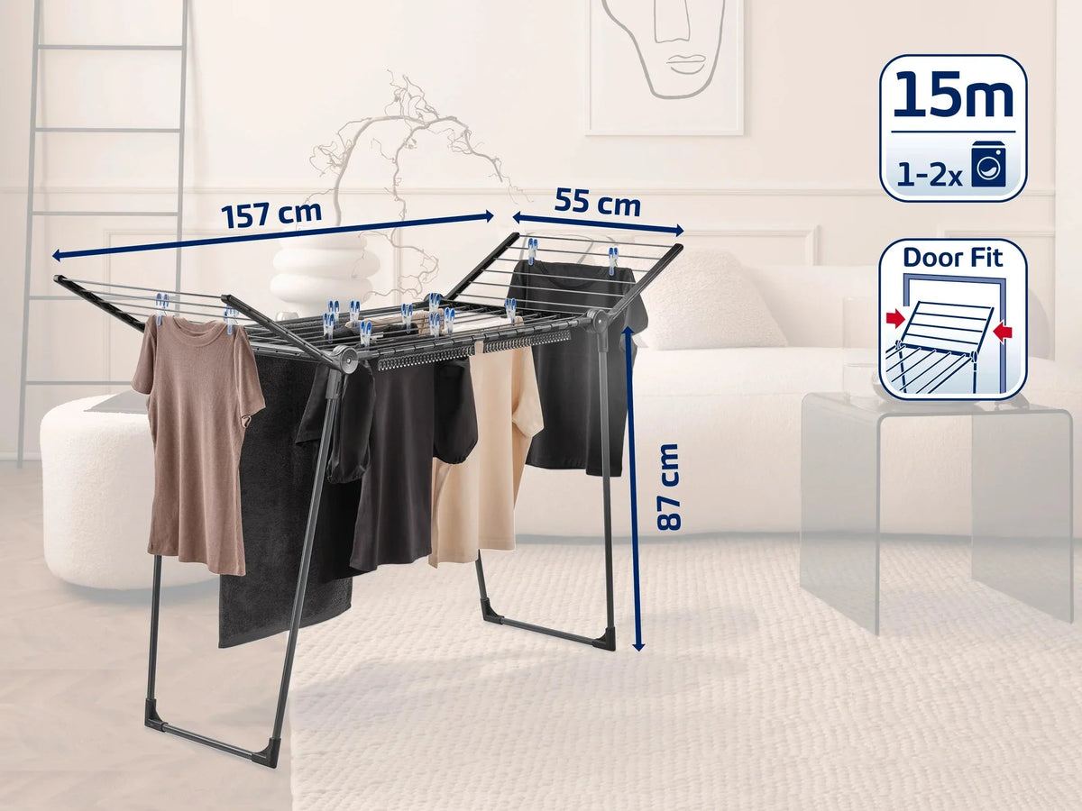 Pegasus 150 Solid Slim Black Clothes Airer laundry Pegasus 150 Solid Slim Black Clothes Airer Pegasus 150 Solid Slim Black Clothes Airer LEIFHEIT