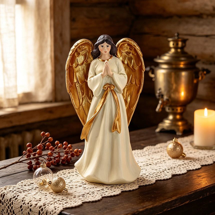 Praying Angel Figurine with Golden Wings 19cm
