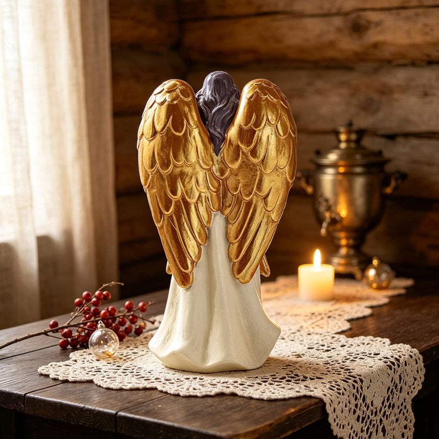 Praying Angel Figurine with Golden Wings 19cm