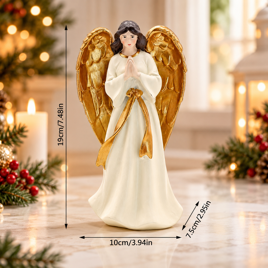Praying Angel Figurine with Golden Wings 19cm