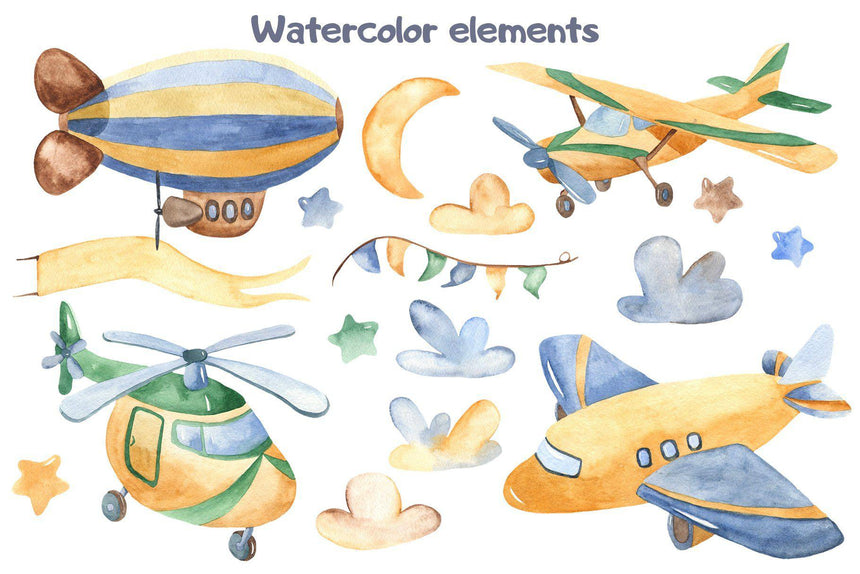 Watercolor Airplanes Wall Decal