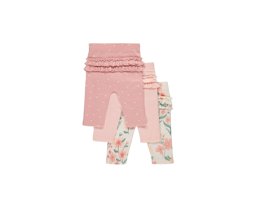 Pink Floral Frill Leggings Pack of 3