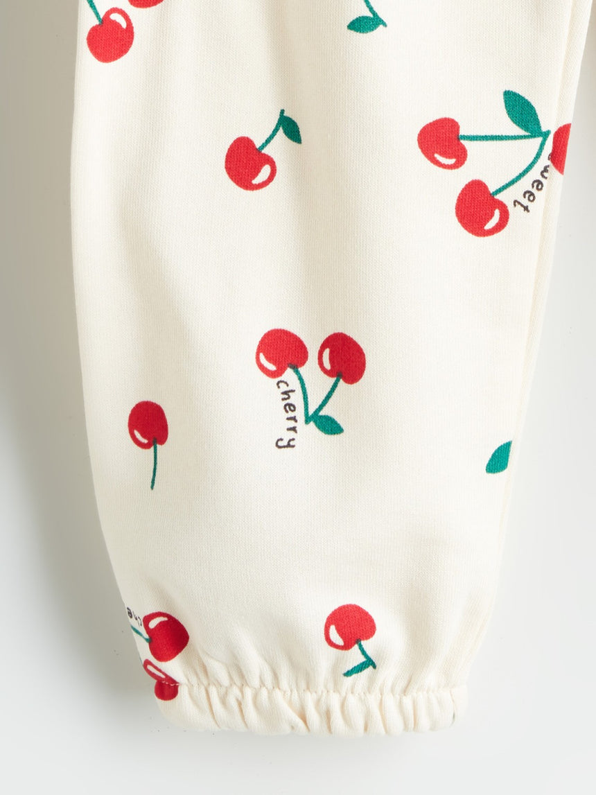 Cherry print and elastic cuff detail