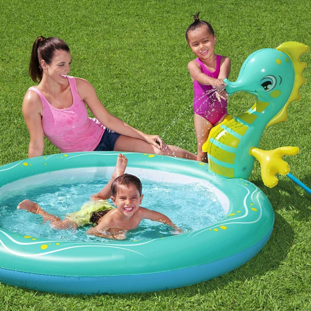 Seahorse Sprinkler Pool, 188x160x86cm Kids Inflatables Seahorse Sprinkler Pool, 188x160x86cm Seahorse Sprinkler Pool, 188x160x86cm Bestway