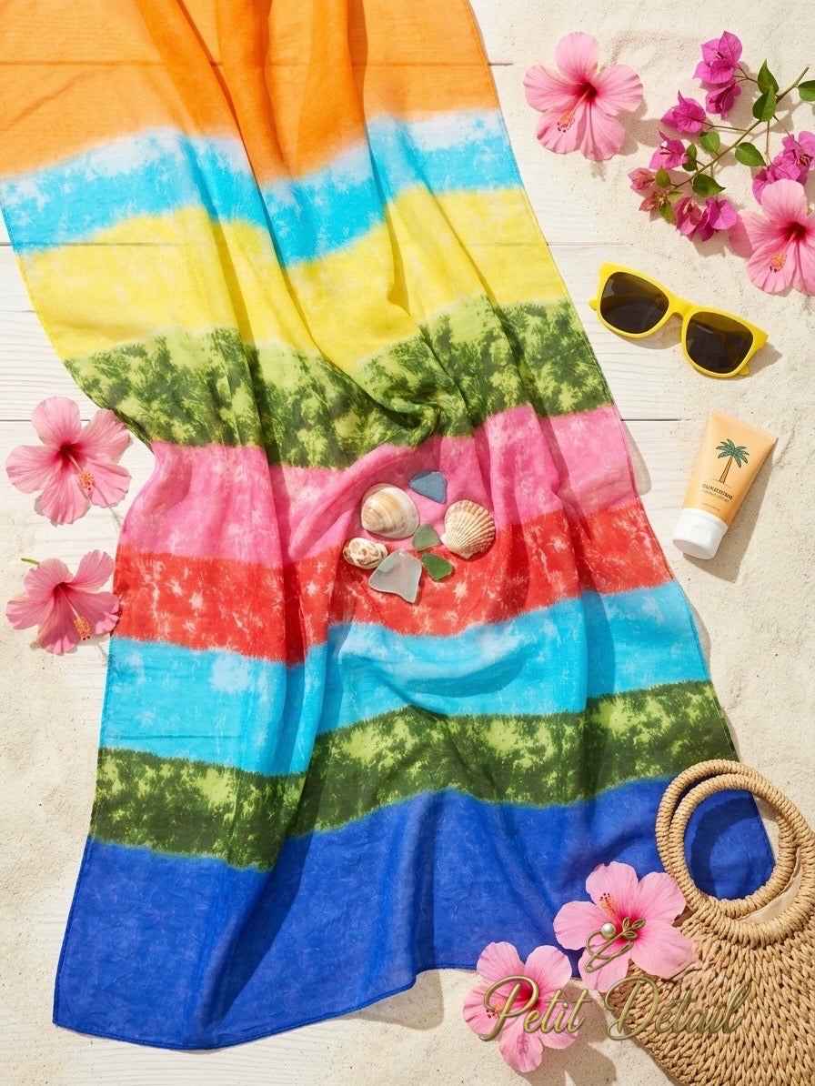 Rainbow Stripes Mousseline Beach Pareo – 145 × 175 cm Petit Détail Lebanon