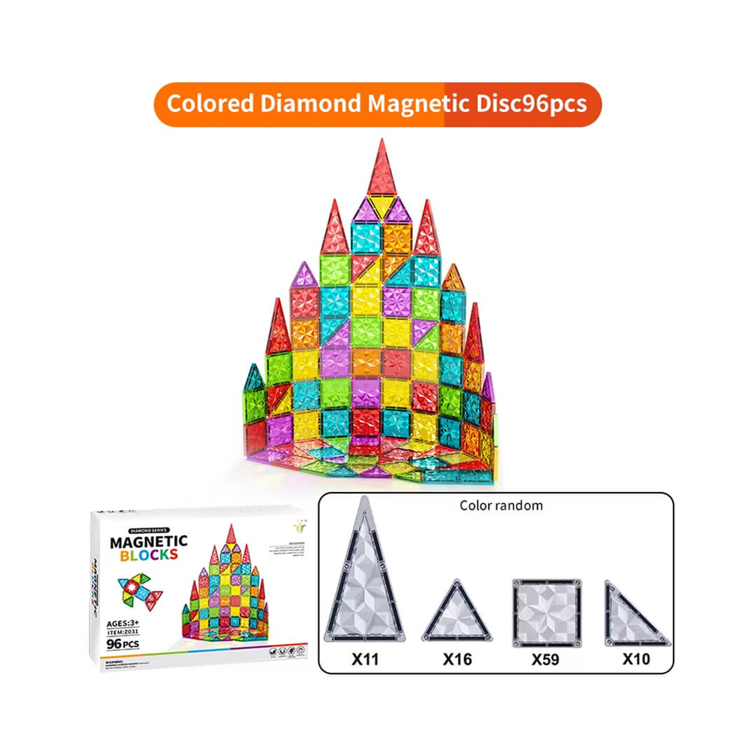 Kids' magnetic building tiles with colorful diamond pattern