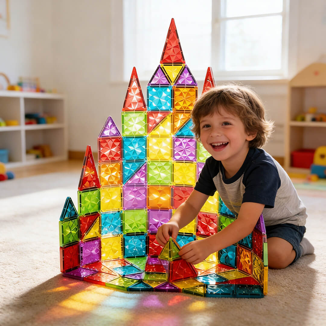 Colorful diamond magnetic building tiles 96-piece set