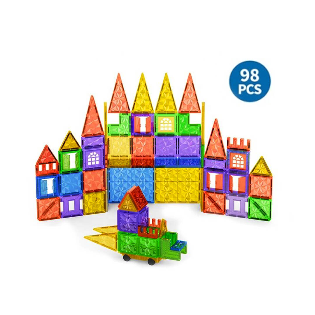 Magnetic tiles with squares triangles and rectangles