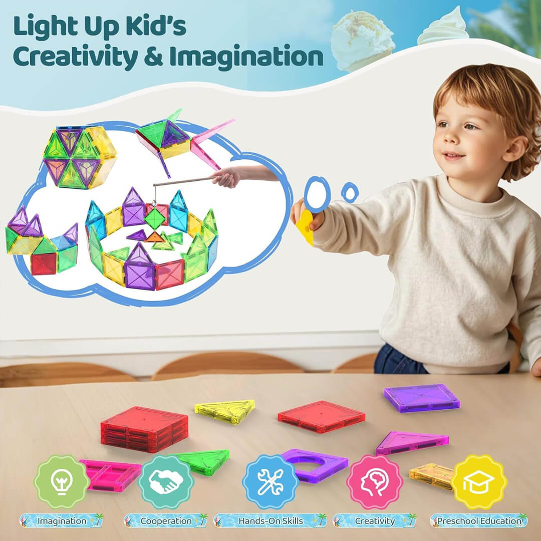 Medium-size magnetic building tiles for kids