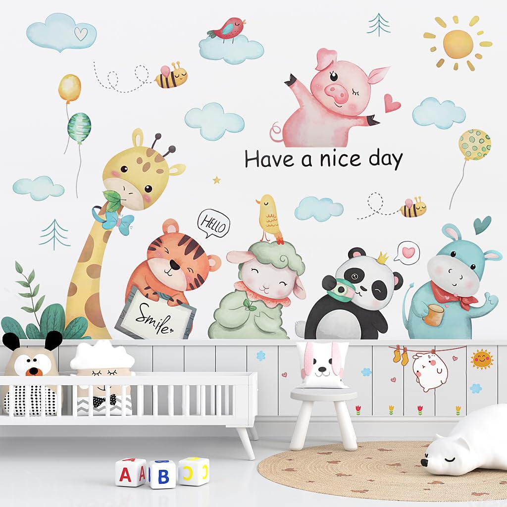 Pastel Animals Wall Decal 57 x 138 cm