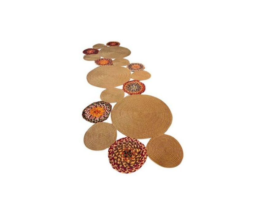 Beige and Colorful Circles Jute Carpet