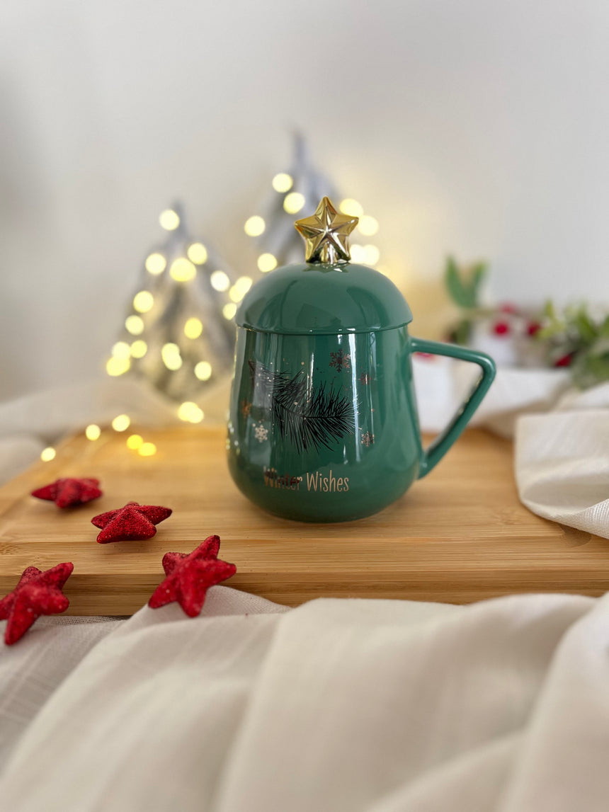 Christmas Mug with Cover and Star Spoon