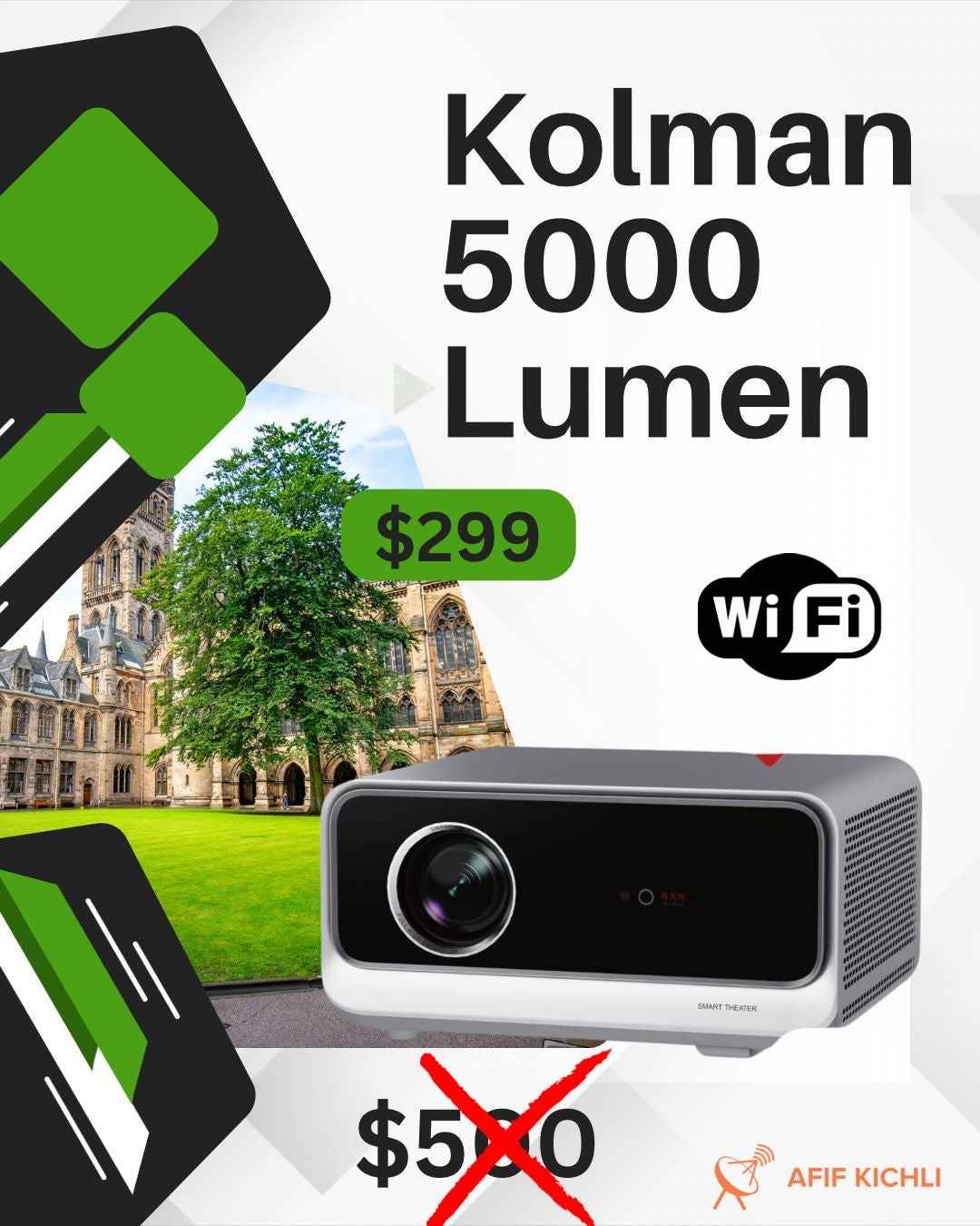 KOLMAN 5000 Lumen Projector - High-Quality Image with LED Technology