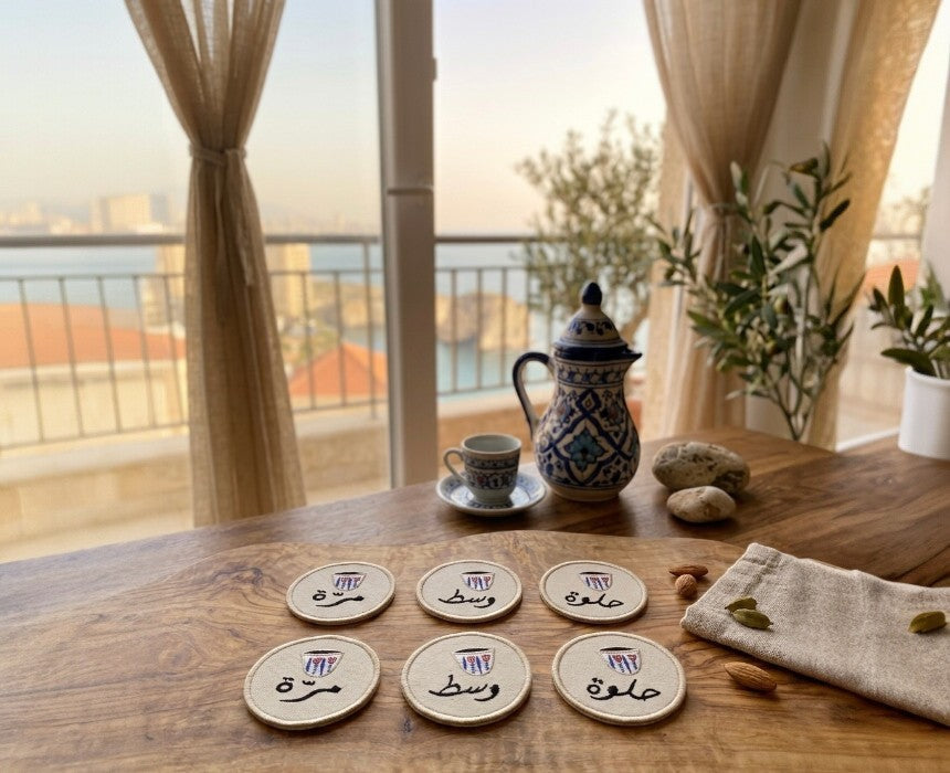 Embroidered Coffee-Themed Coasters