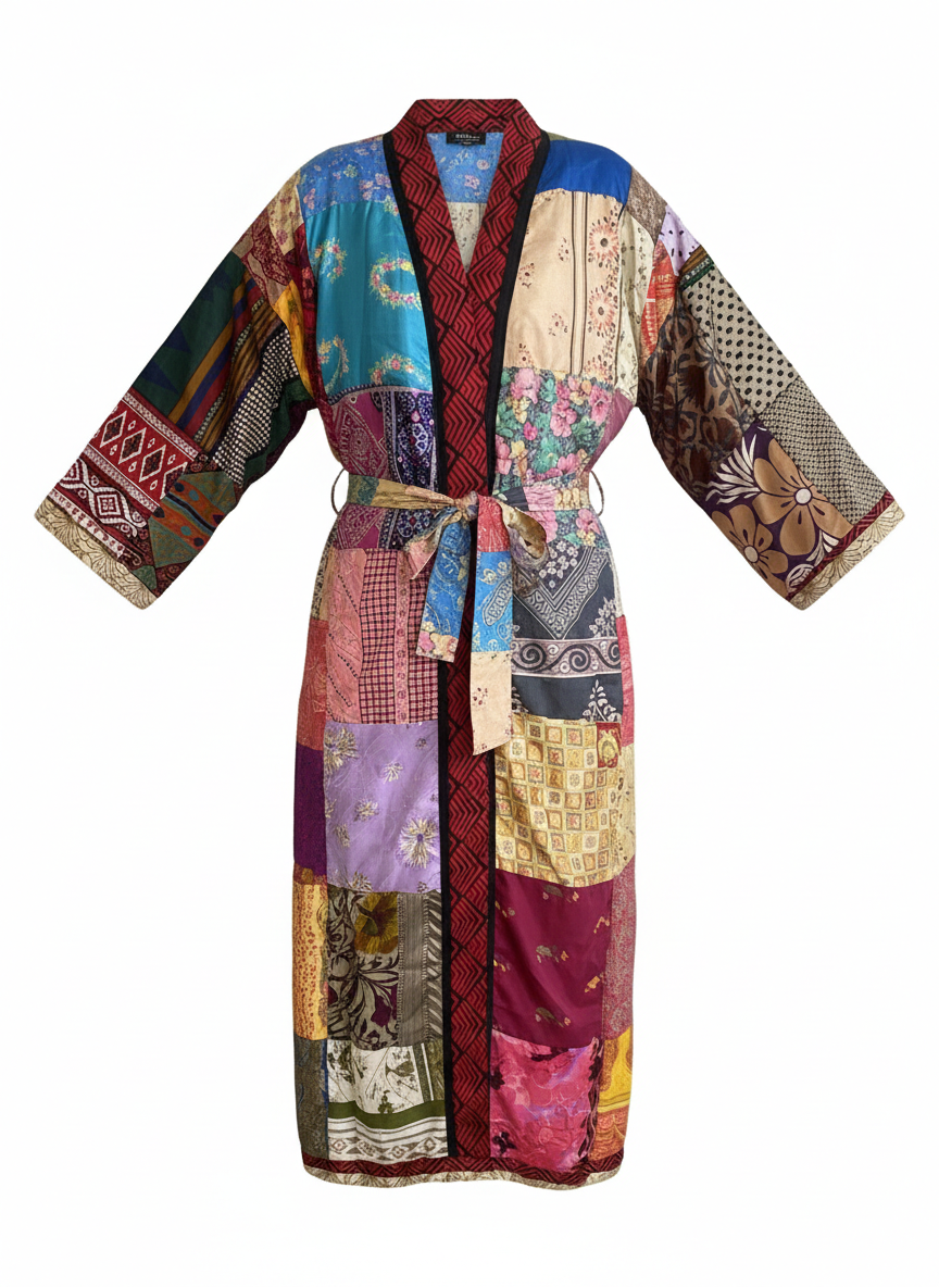 Long Indian Patchwork Kimono Robe