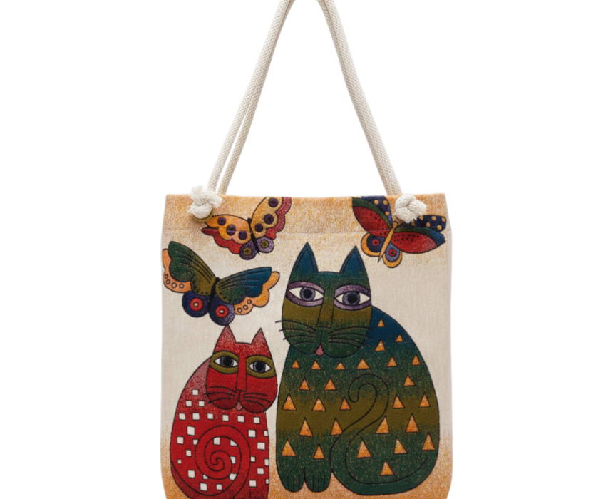 Artistic Folk-Art Cat Tote Bag