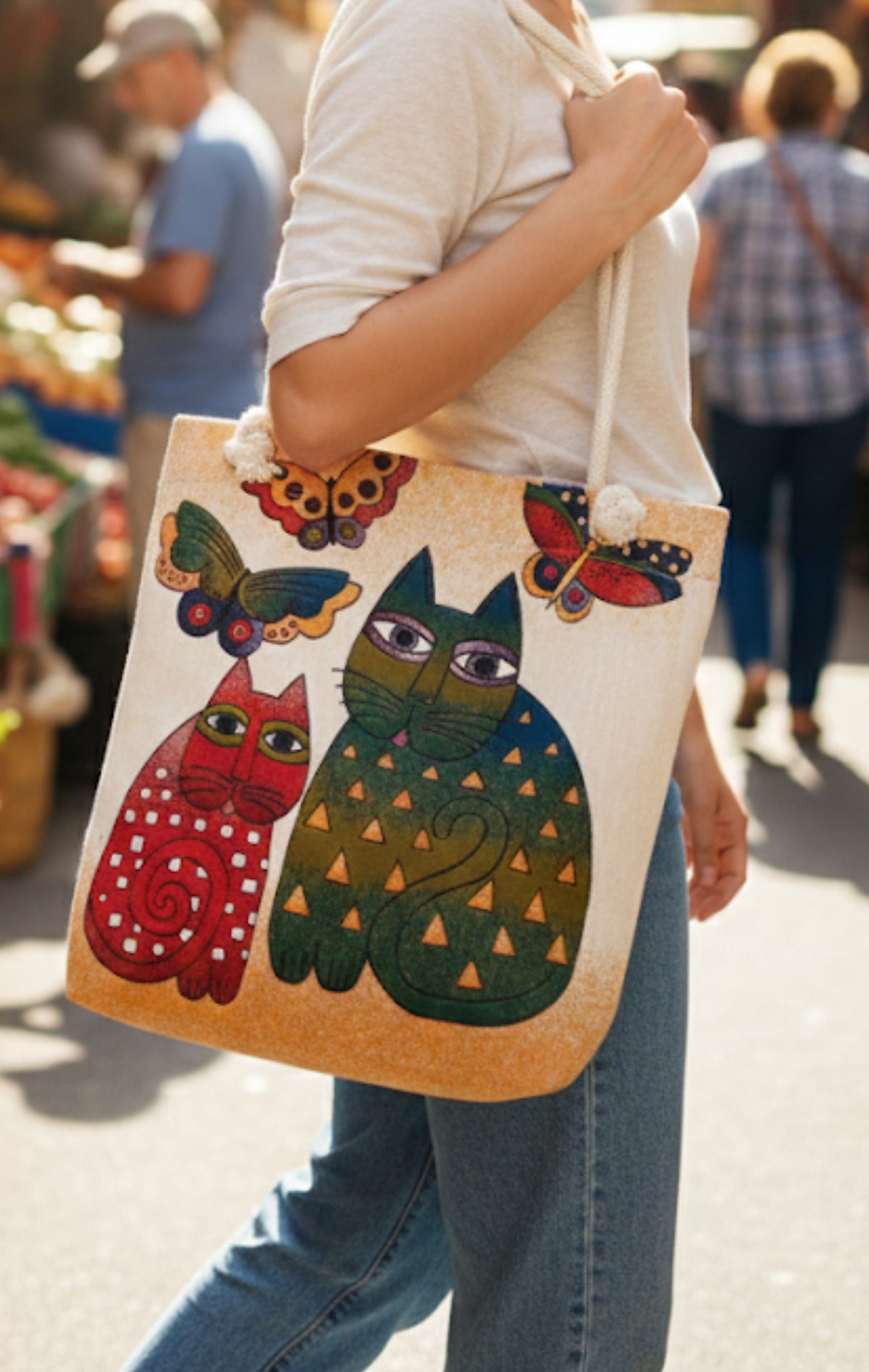Artistic Folk-Art Cat Tote Bag
